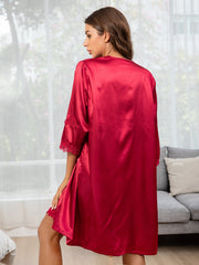 5pcs Sexy pajamas women's summer thin ice silk long sleeve hanging robe five piece suit can be worn out with chest cushion Sai Feel