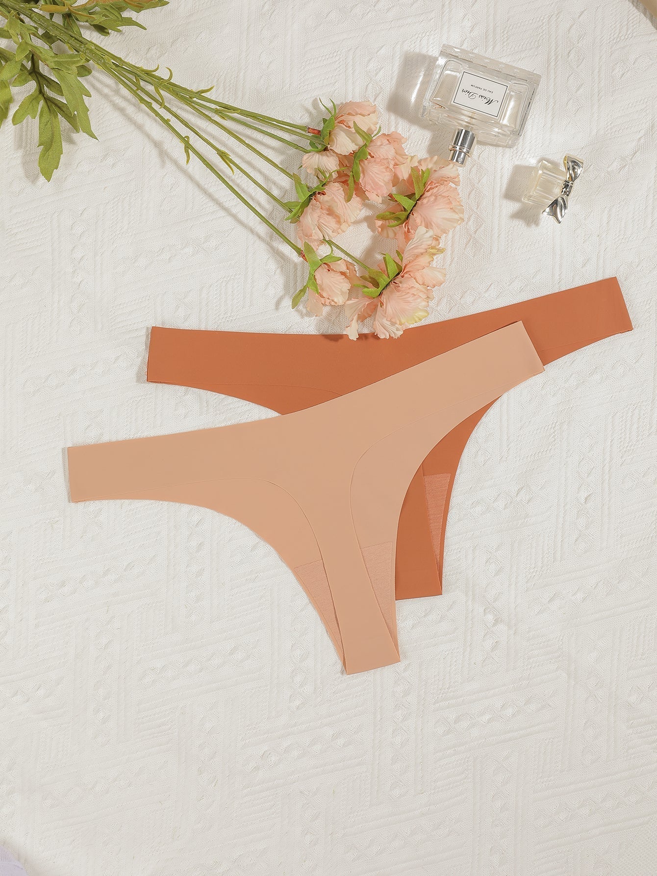 7PCS Daily Wear Earth Tone Color Silky Seamless Thongs Set Underwear Sai Feel