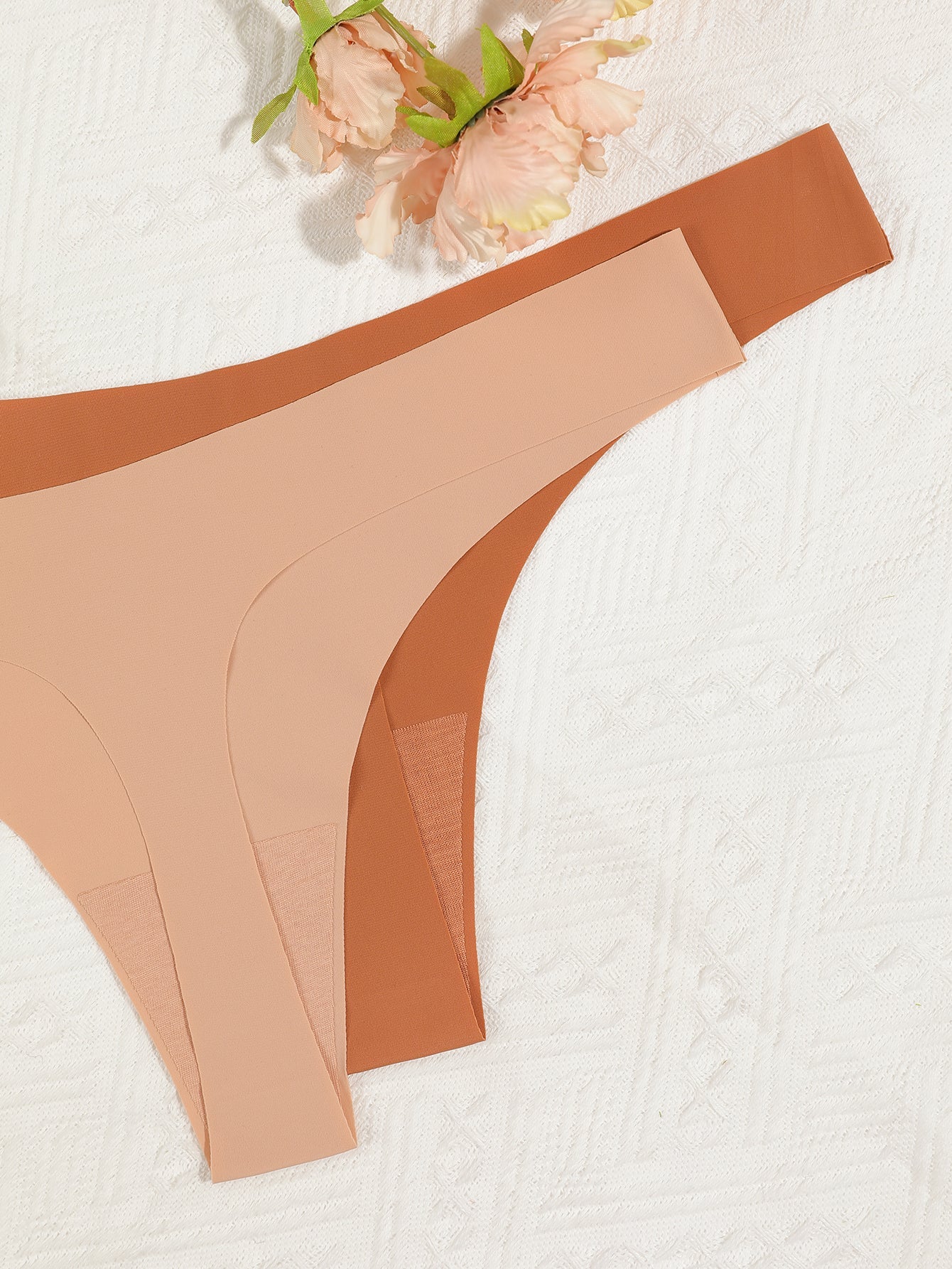 7PCS Daily Wear Earth Tone Color Silky Seamless Thongs Set Underwear Sai Feel