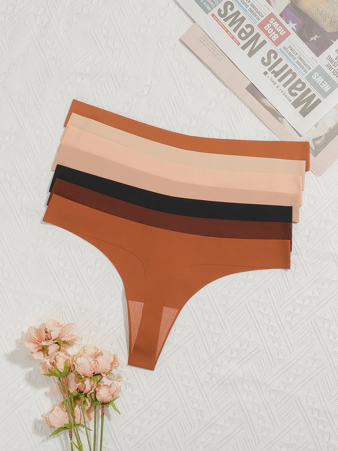 7PCS Daily Wear Earth Tone Color Silky Seamless Thongs Set Underwear Sai Feel