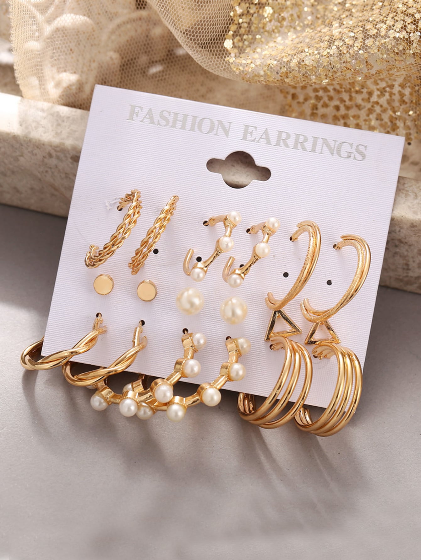 9pairs Faux Pearl Decor Earrings Sai Feel