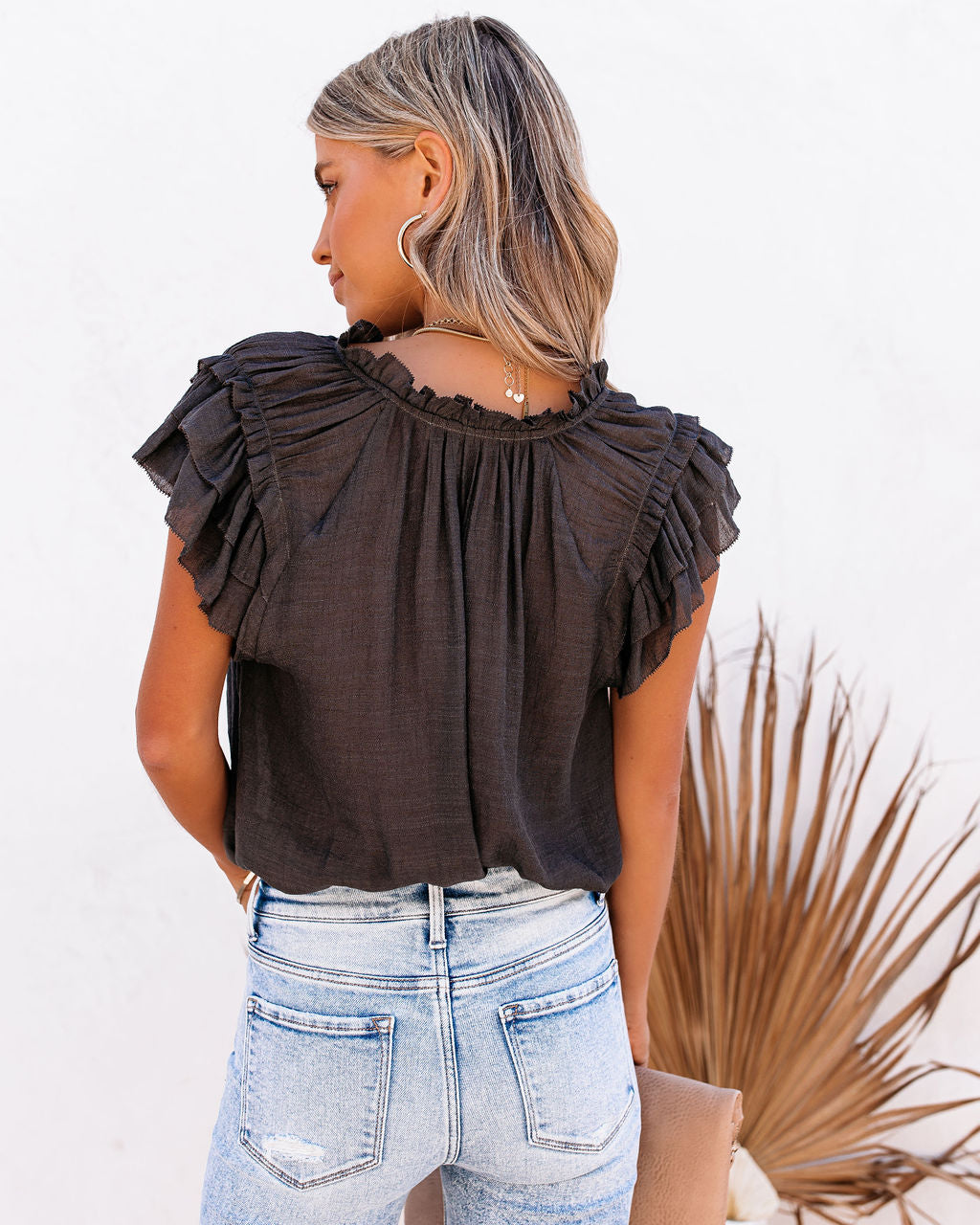 All A Dream Woven Flutter Top - Coal