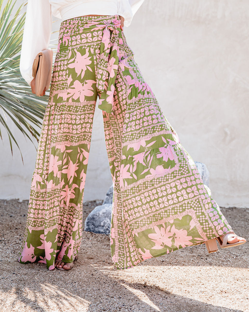 A World To See Floral Tie Front Wide Leg Pants