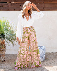 A World To See Floral Tie Front Wide Leg Pants