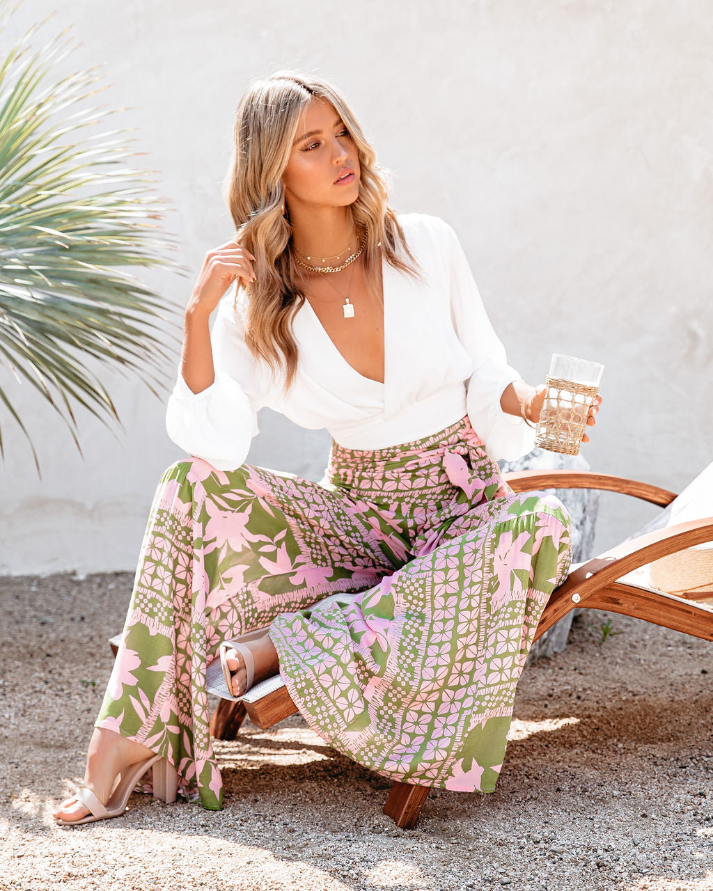 A World To See Floral Tie Front Wide Leg Pants