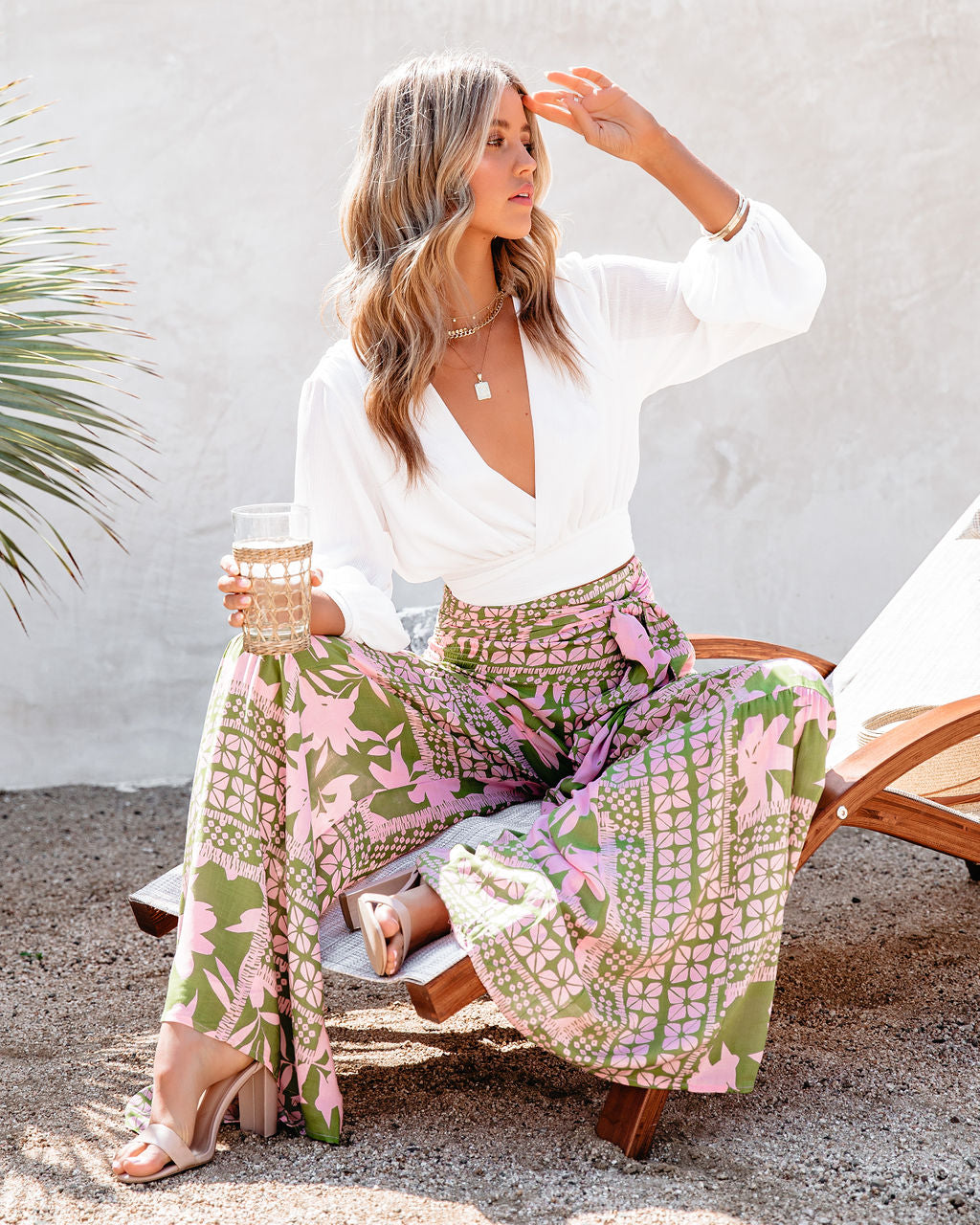 A World To See Floral Tie Front Wide Leg Pants