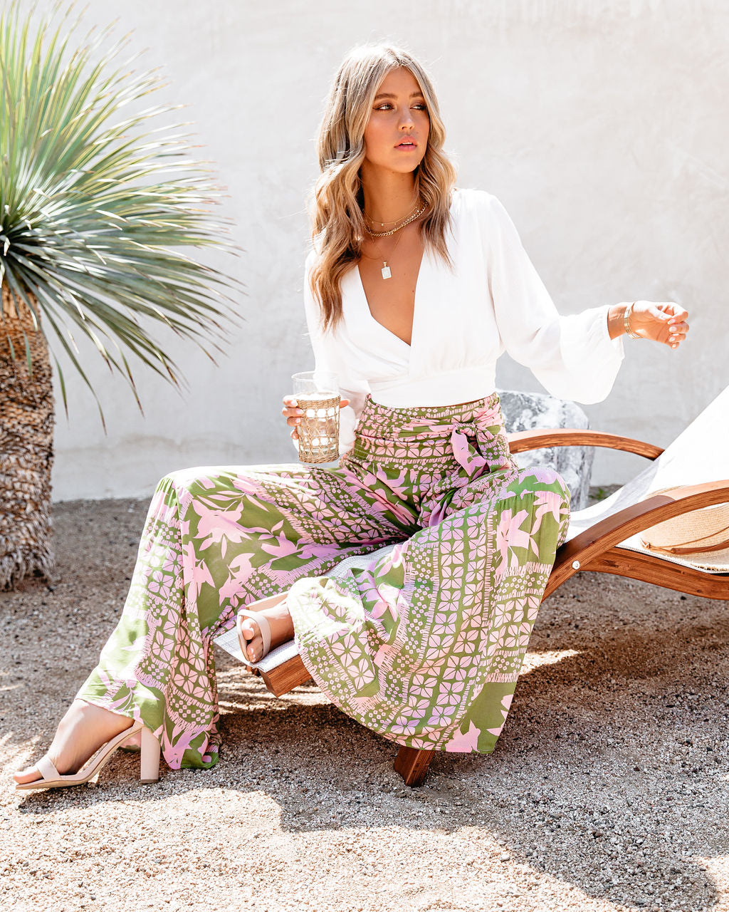 A World To See Floral Tie Front Wide Leg Pants