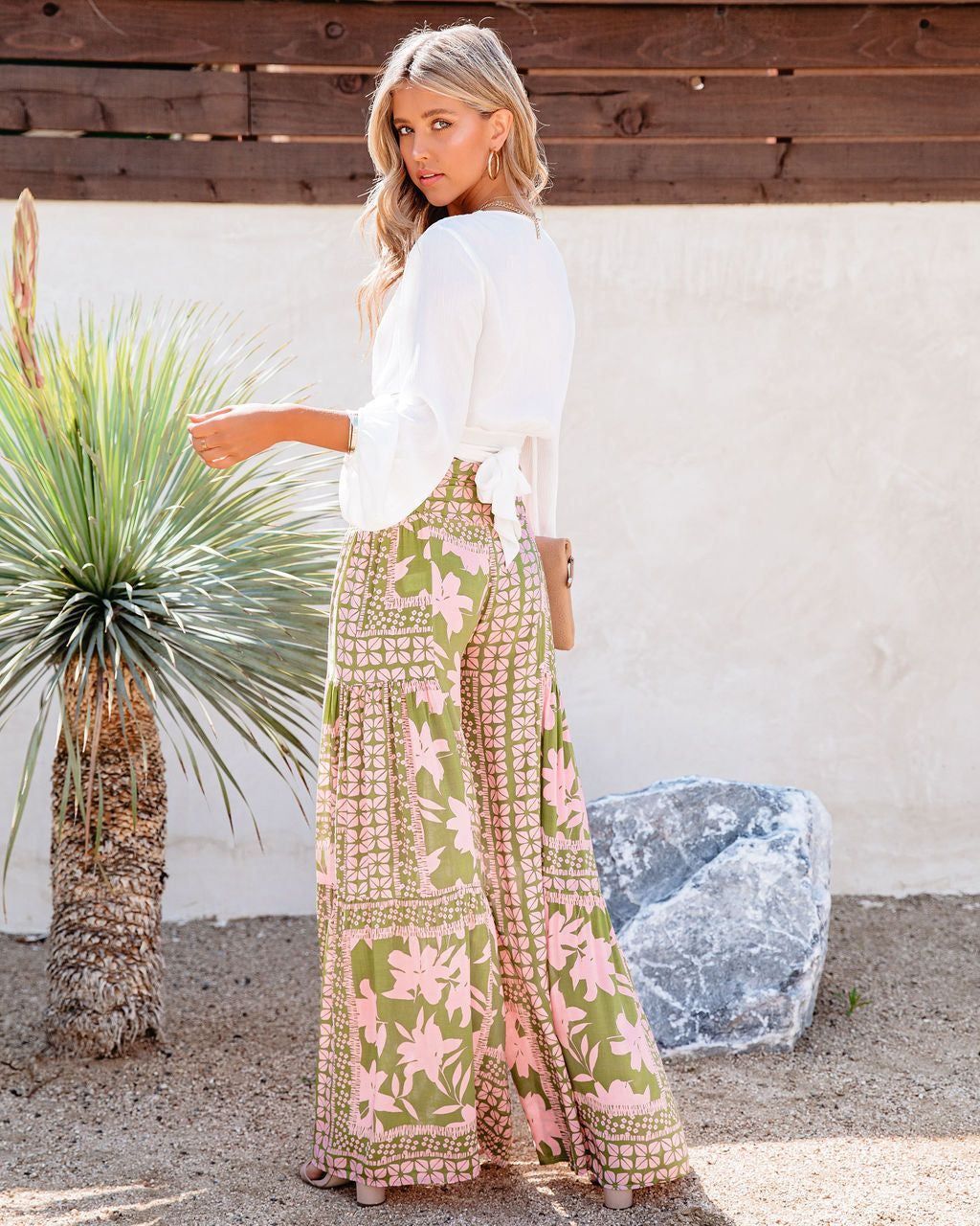 A World To See Floral Tie Front Wide Leg Pants