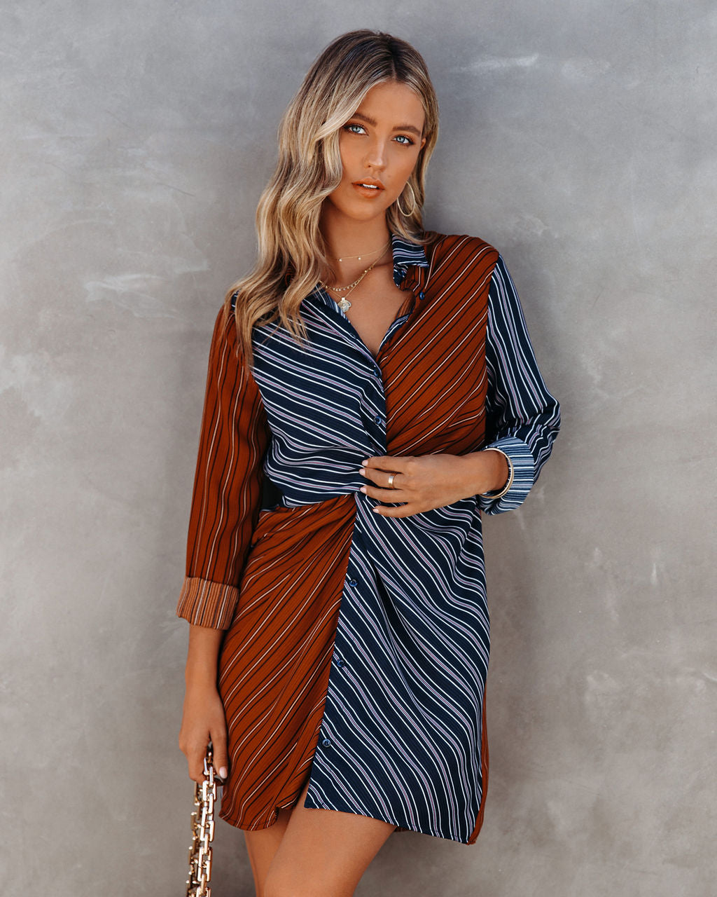 Abby Twist Front Striped Shirt Dress - FINAL SALE