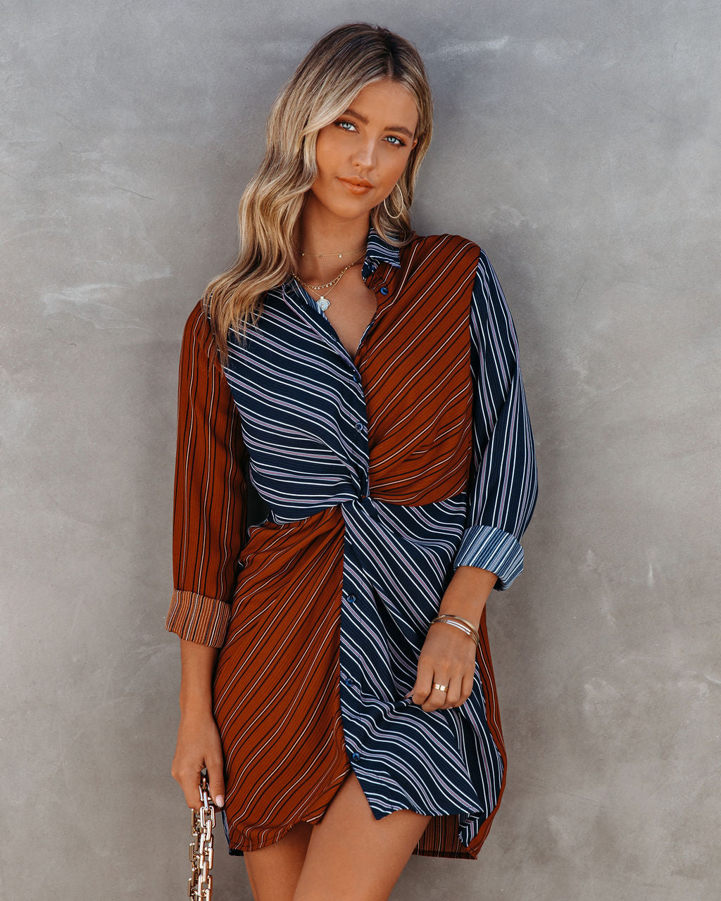 Abby Twist Front Striped Shirt Dress - FINAL SALE