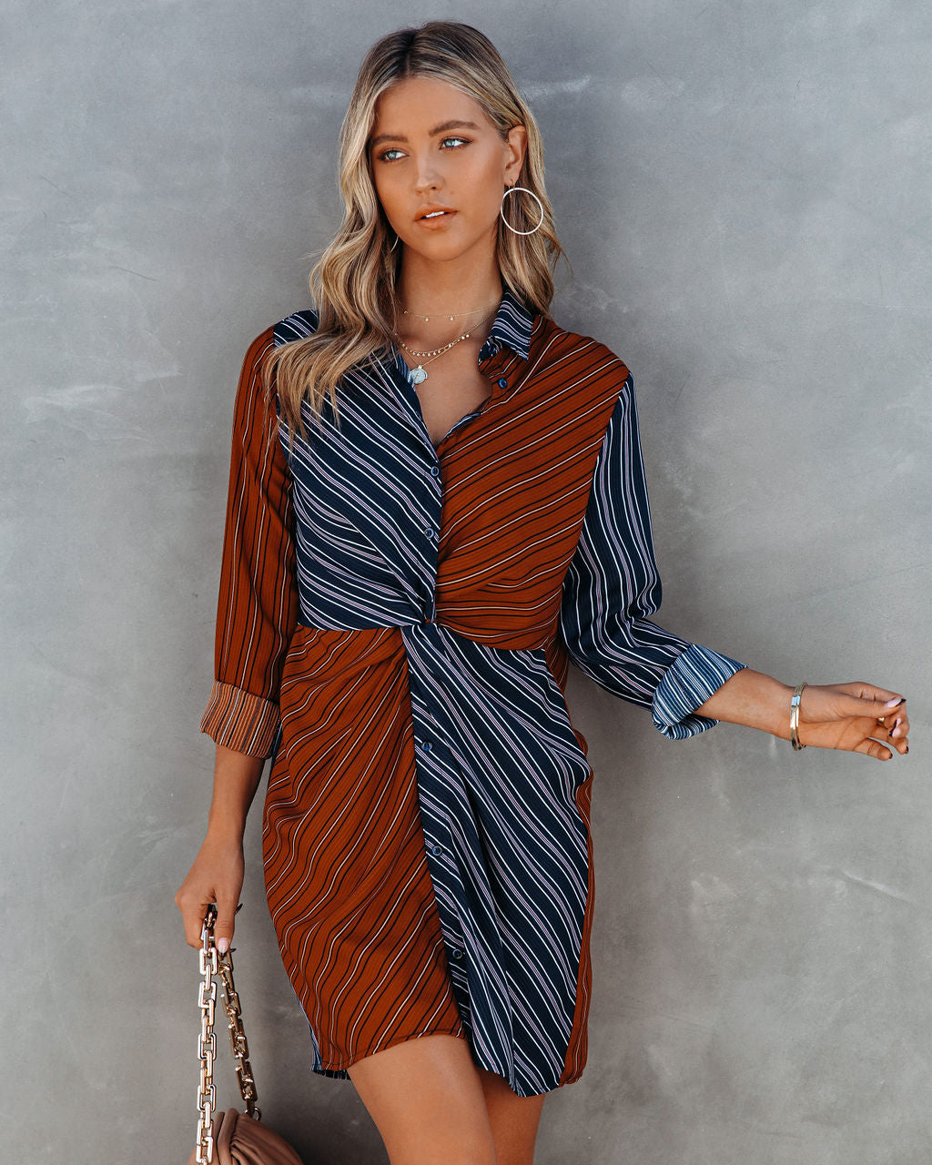 Abby Twist Front Striped Shirt Dress - FINAL SALE