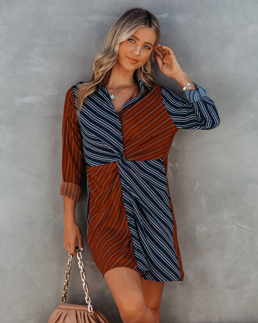 Abby Twist Front Striped Shirt Dress - FINAL SALE