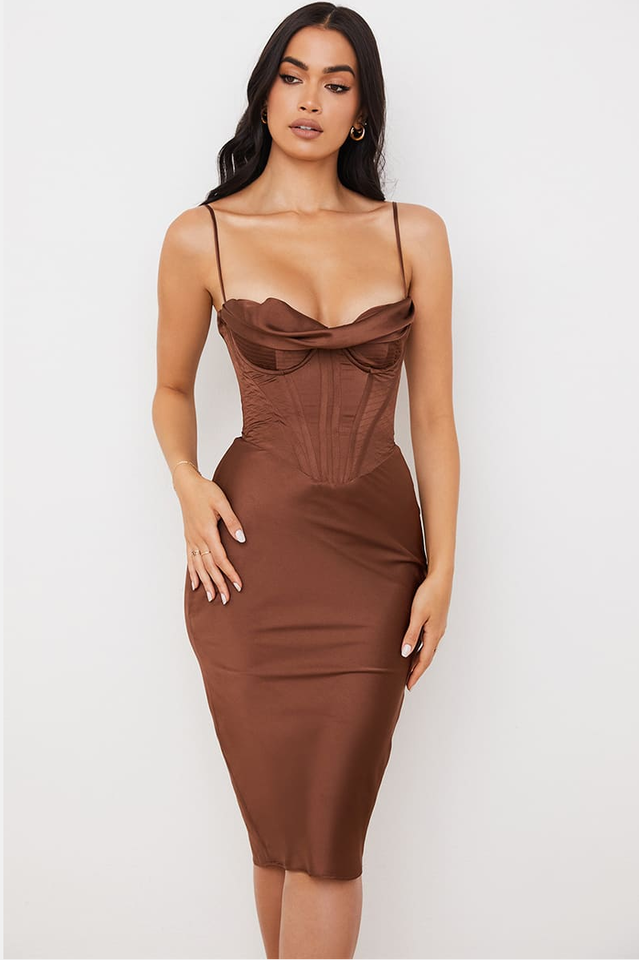 Absolute Elegance Satin Corset Midi Dress Sai Feel