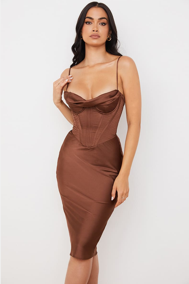 Absolute Elegance Satin Corset Midi Dress Sai Feel