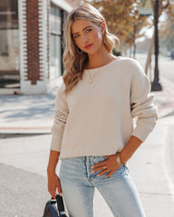 Acacia Cotton Crew Neck Sweater - Pale Beige - FINAL SALE