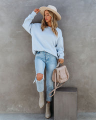 Acacia Cotton Crew Neck Sweater - Light Blue