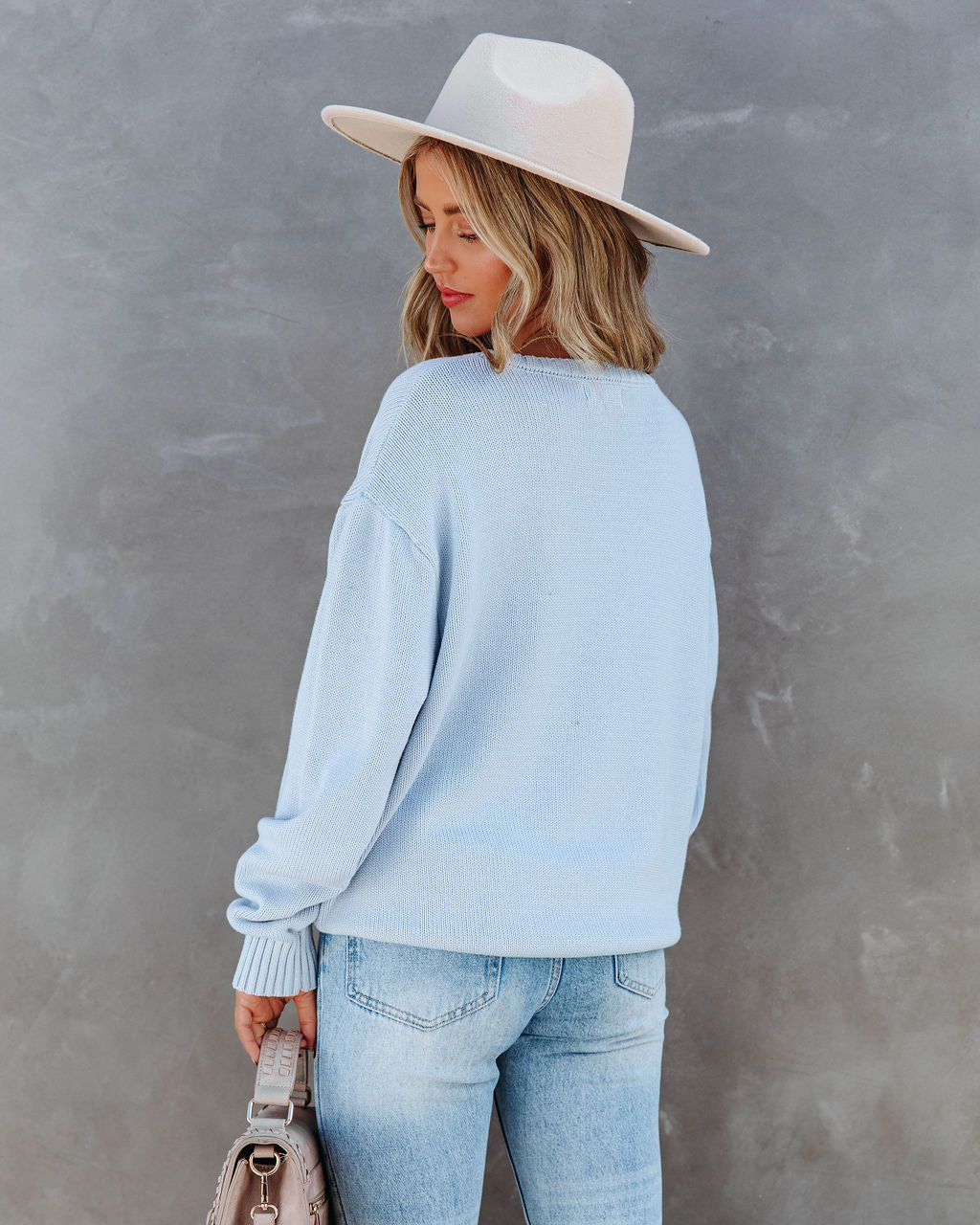 Acacia Cotton Crew Neck Sweater - Light Blue