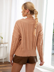 Acrylic Cable V Neck Pullover Sweater Sai Feel