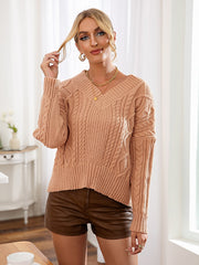 Acrylic Cable V Neck Pullover Sweater Sai Feel