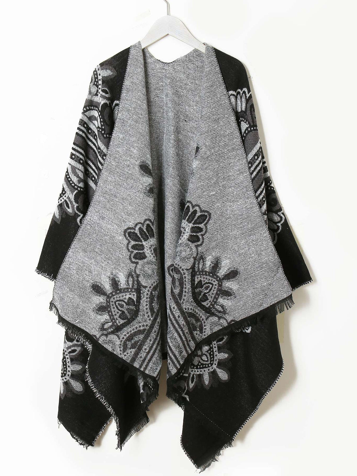 Acrylic Flower Jacquard Tassel Sweater Shawl 130X150CM Sai Feel