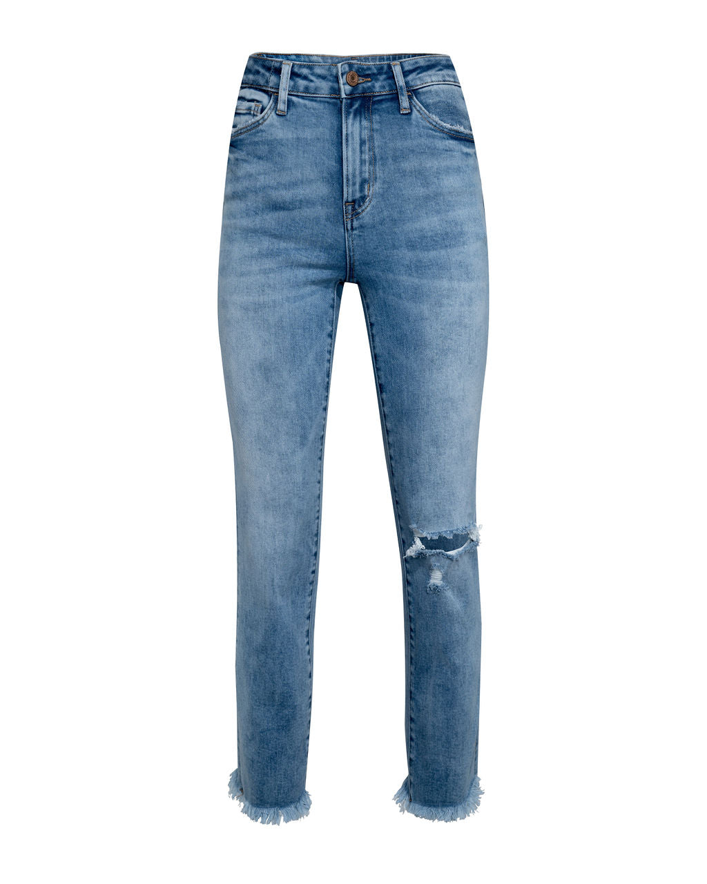 Adriana High Rise Distressed Slim Straight Denim