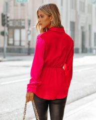 Aella Satin Colorblock Twist Blouse - Red Magenta - FINAL SALE