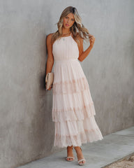 Affection Pleated Tiered Lace Maxi Dress - Blush