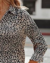 Aimee Satin Leopard Button Down Blouse - FINAL SALE