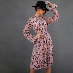 All Over Leopard Print Flounce Sleeve Belted Dress Sai Feel