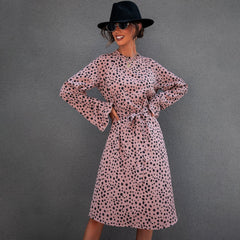 All Over Leopard Print Flounce Sleeve Belted Dress Sai Feel