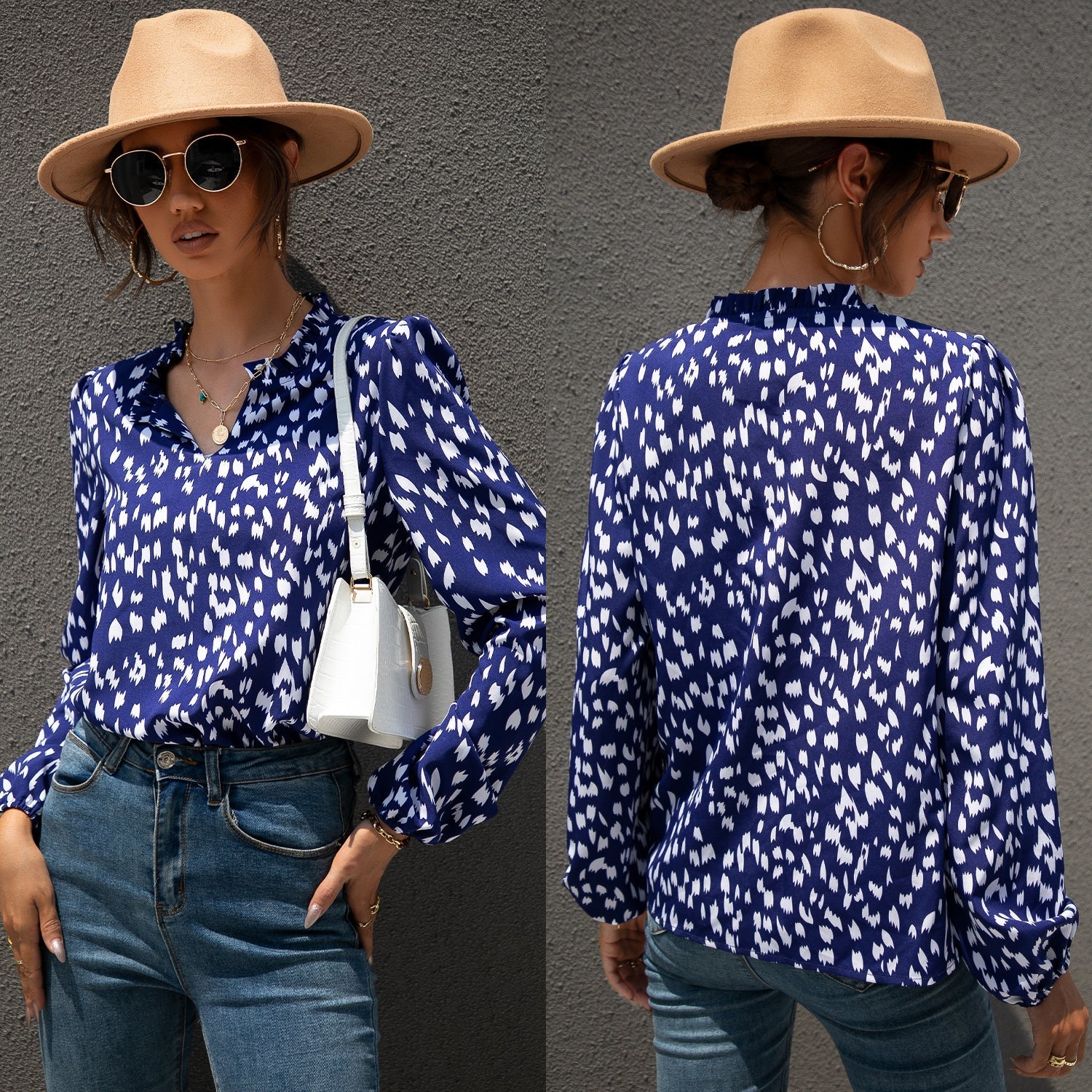 All Over Print Notched Neck Blouse Sai Feel