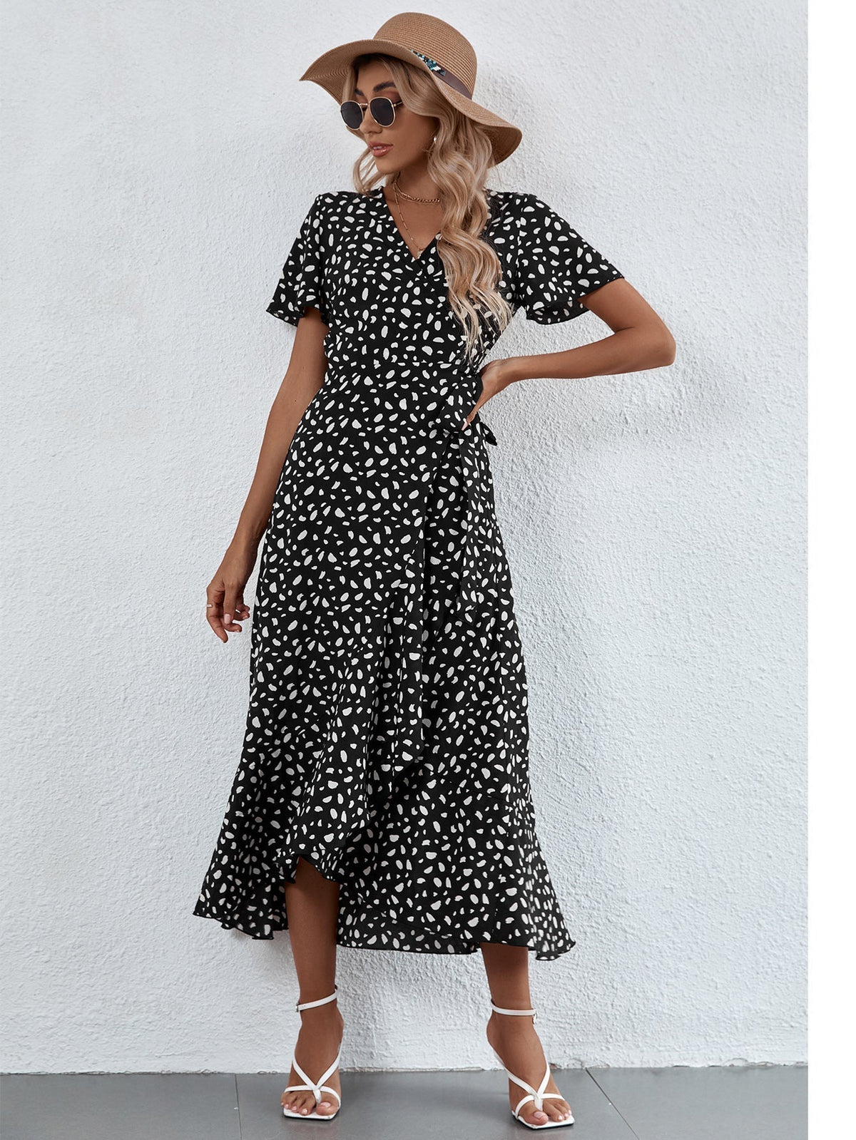 All Over Print Tie Side Wrap Dress Sai Feel