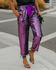 All Ritz Pocketed Sequin Crop Pants - Plum - FINAL SALE