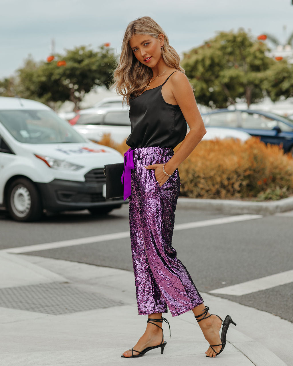 All Ritz Pocketed Sequin Crop Pants - Plum - FINAL SALE