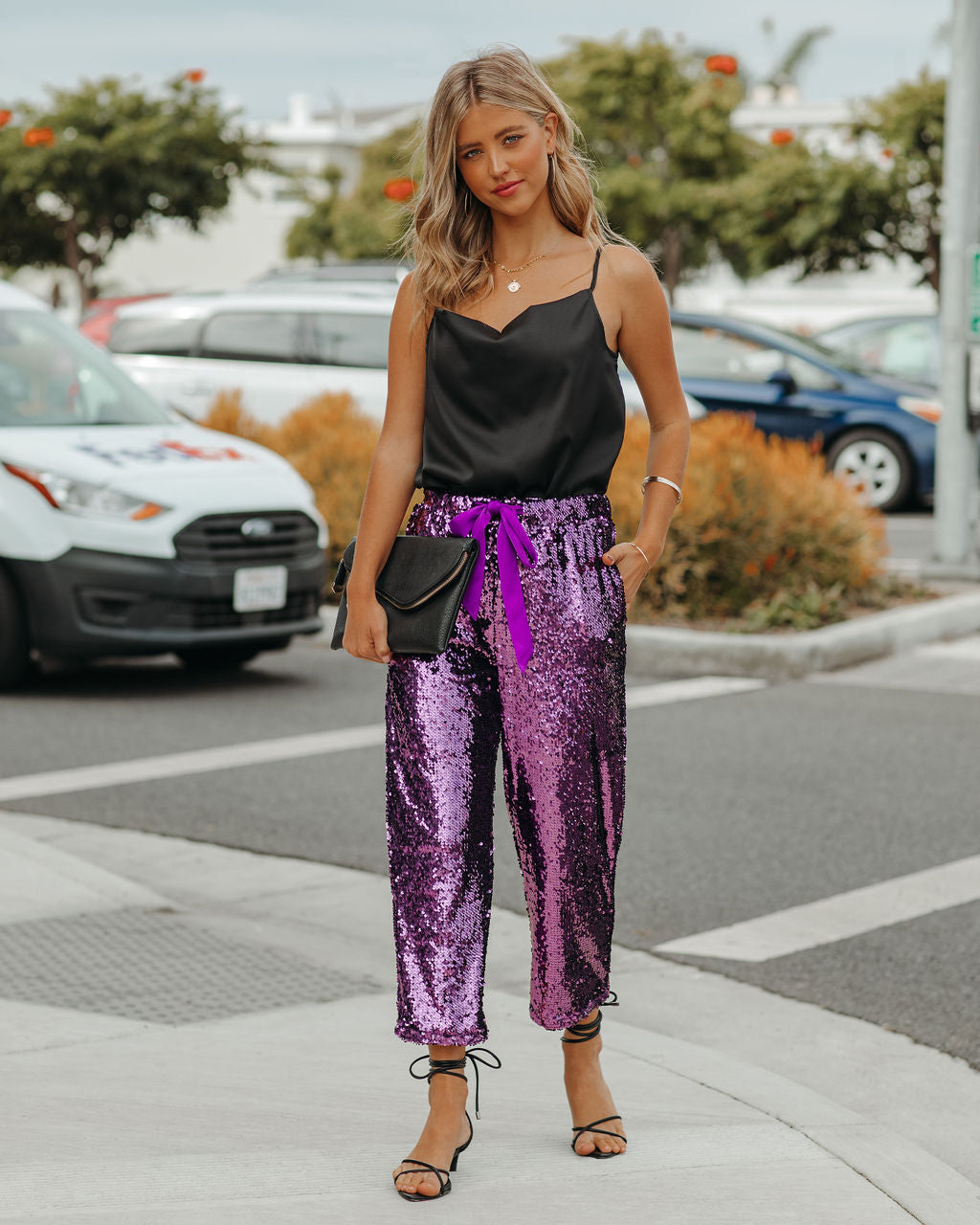 All Ritz Pocketed Sequin Crop Pants - Plum - FINAL SALE