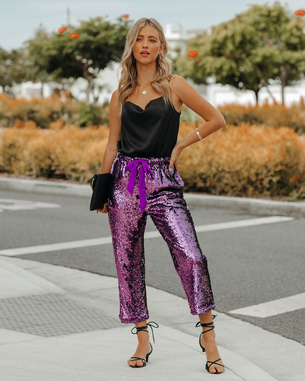 All Ritz Pocketed Sequin Crop Pants - Plum - FINAL SALE