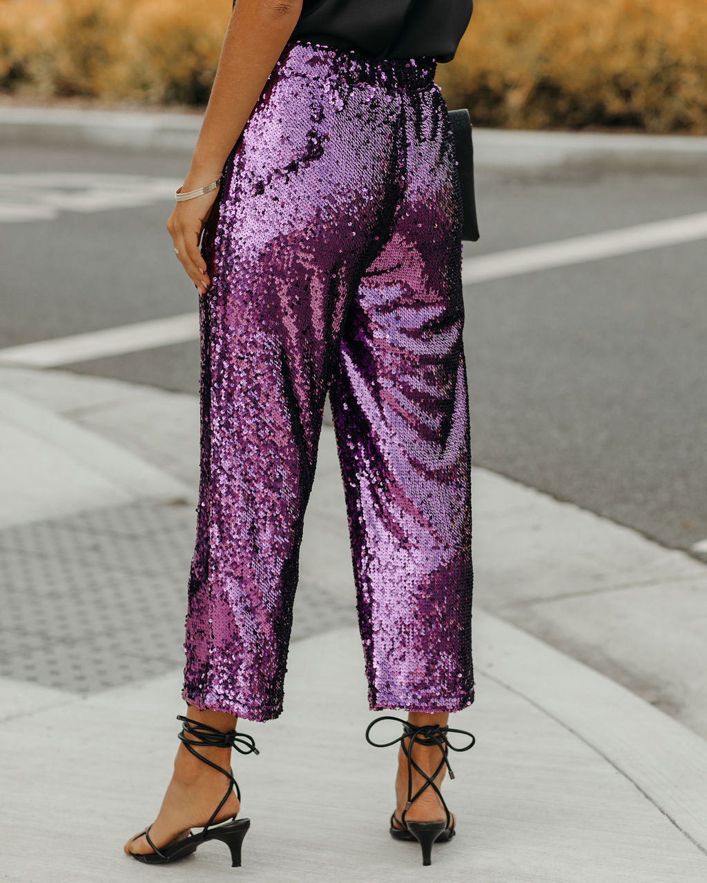 All Ritz Pocketed Sequin Crop Pants - Plum - FINAL SALE