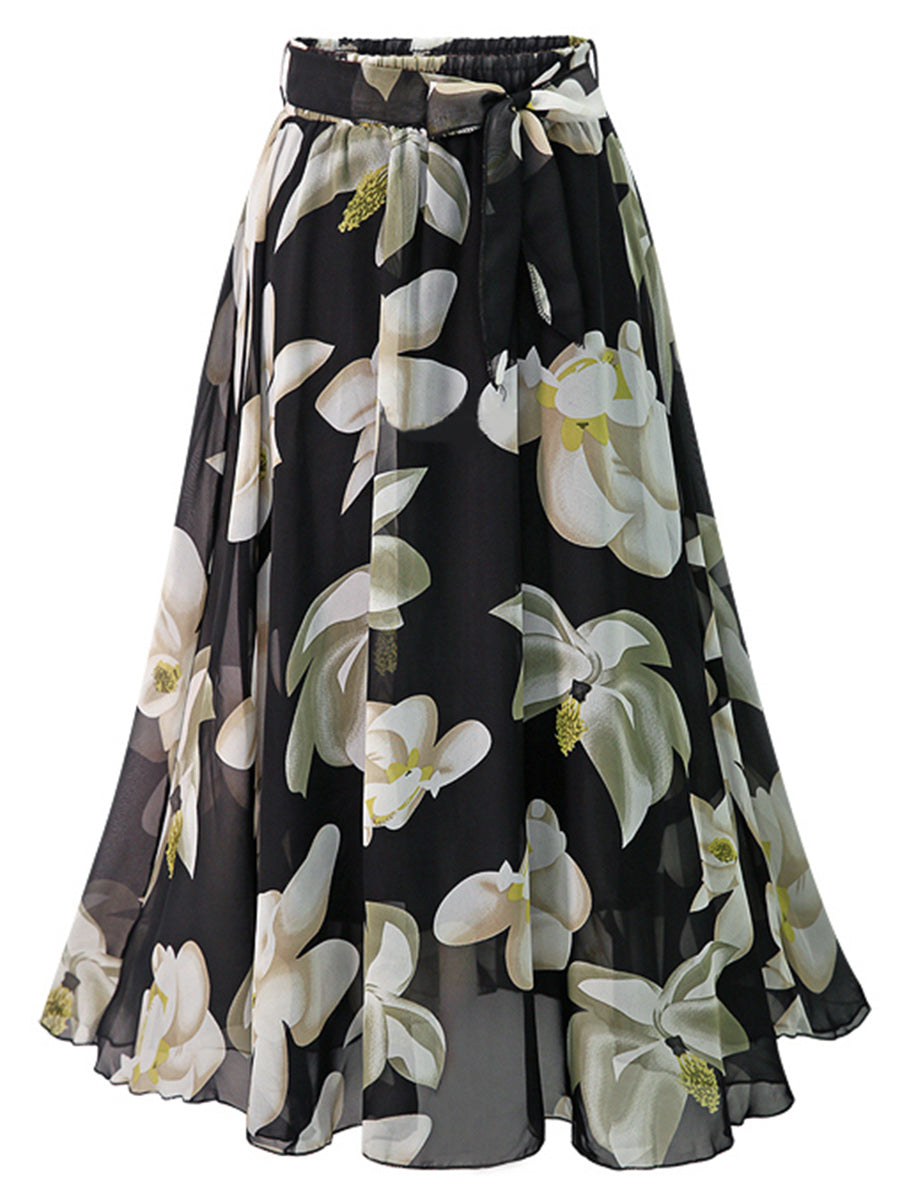 Allover Floral Print Flare Skirt Sai Feel