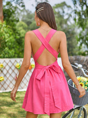 Allover Floral Print Plunging Neck Tied Backless Dress Sai Feel