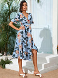 Allover Floral Print Surplice Neck Ruffle Hem Dress Sai Feel