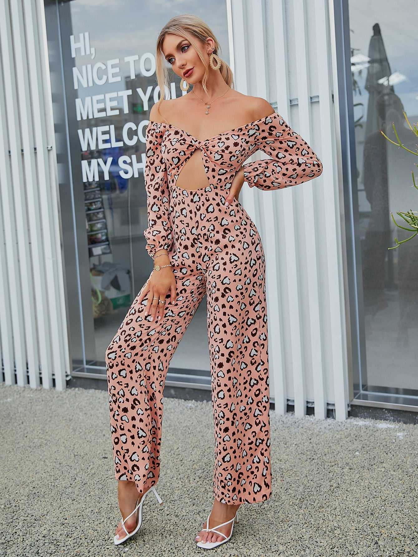 Allover Print Cut Out Front Bardot Jumpsuit Sai Feel