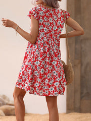 Allover Print V Neck Smocked Flare Dress Sai Feel