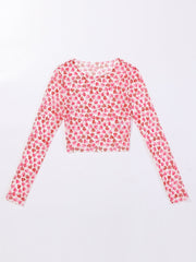 Allover Sweetheart Print See Through Mesh Top Sai Feel