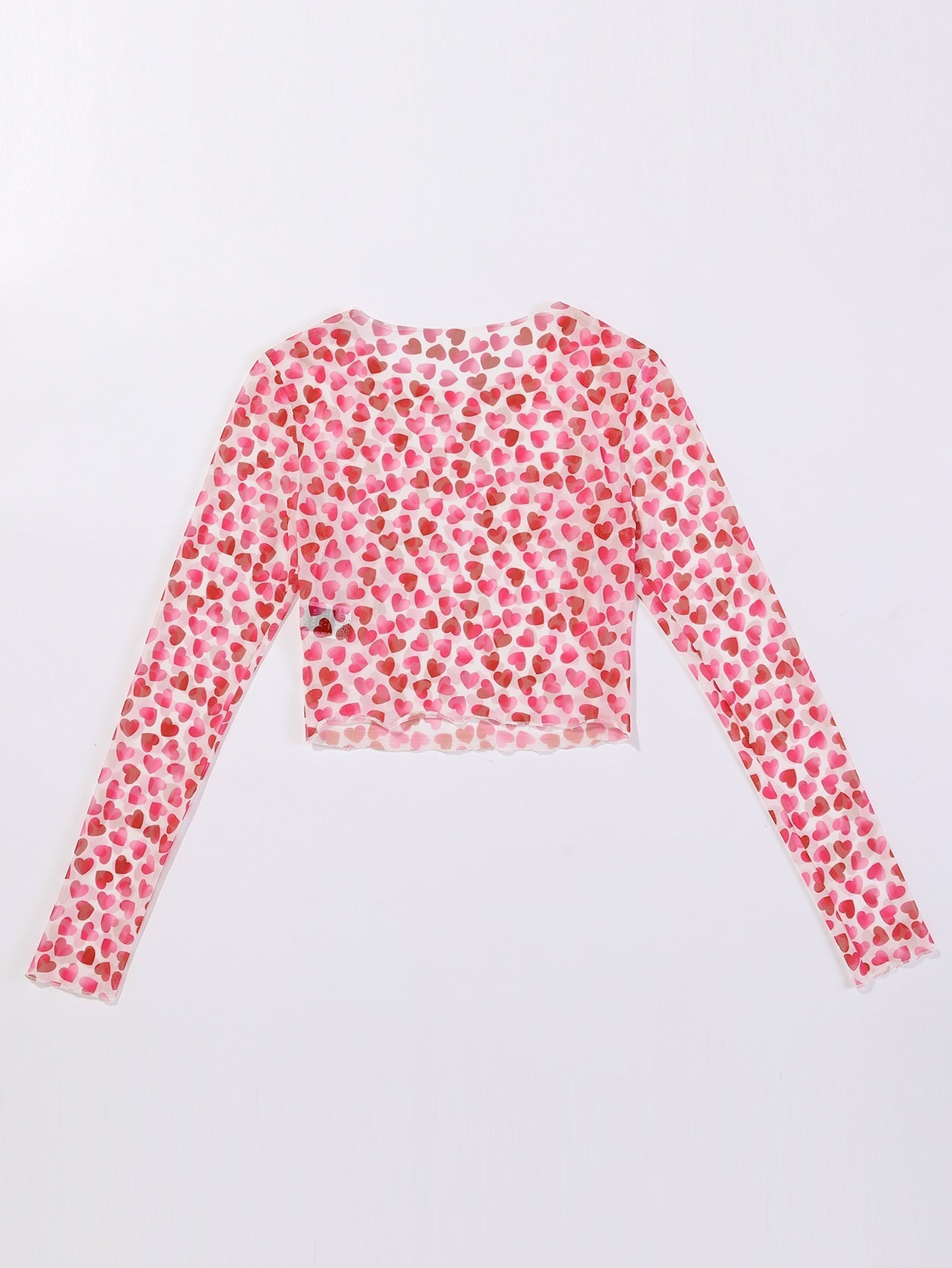 Allover Sweetheart Print See Through Mesh Top Sai Feel