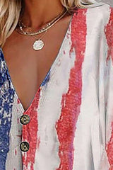 American Flag Print Batwing Sleeve Blouse Sai Feel