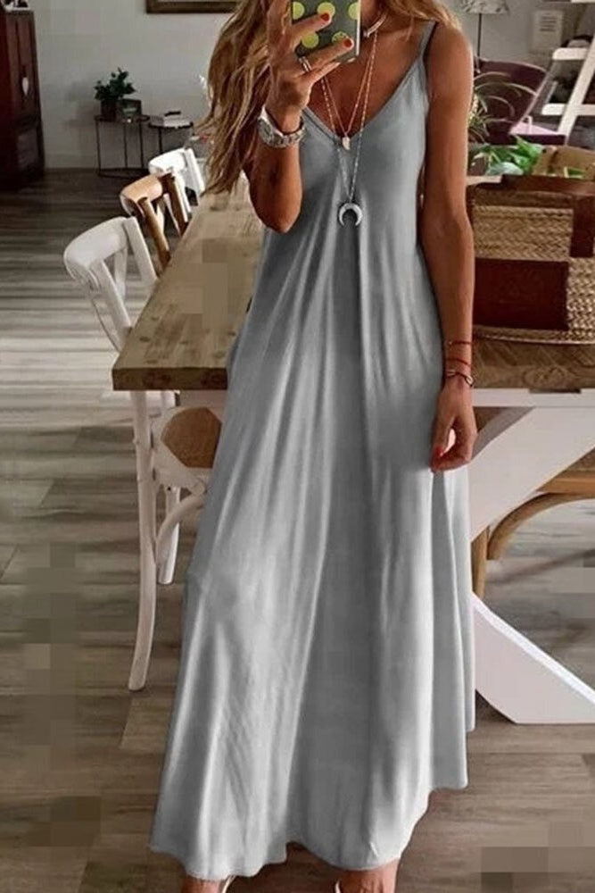 Ankle-Length Sleeveless V-Neck A-Line Women's Dress Sai Feel