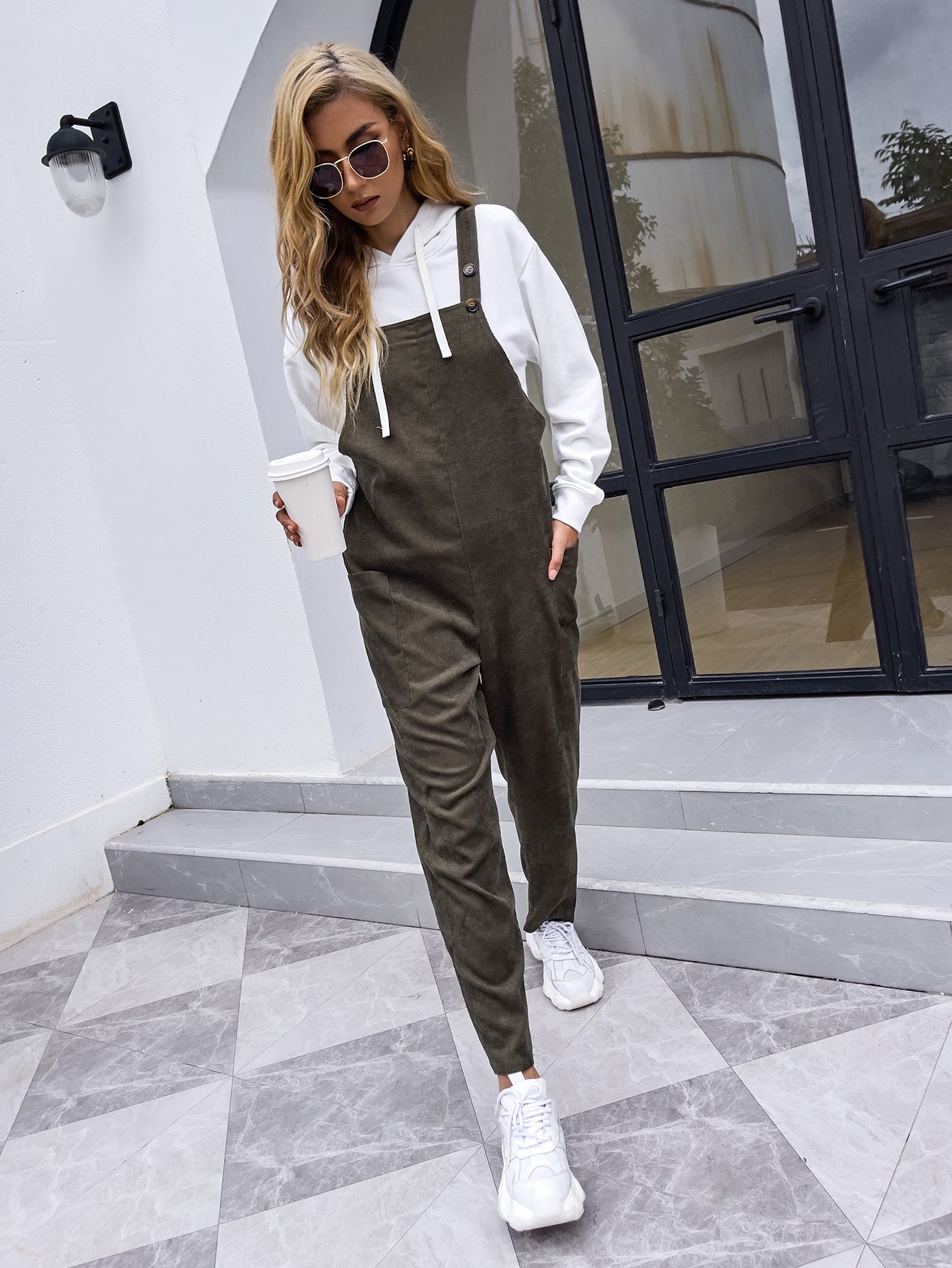 Army green suspender jumpsuit Sai Feel