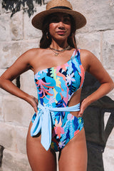 Asymmetric Cutout Belted One Piece Swimsuit Sai Feel