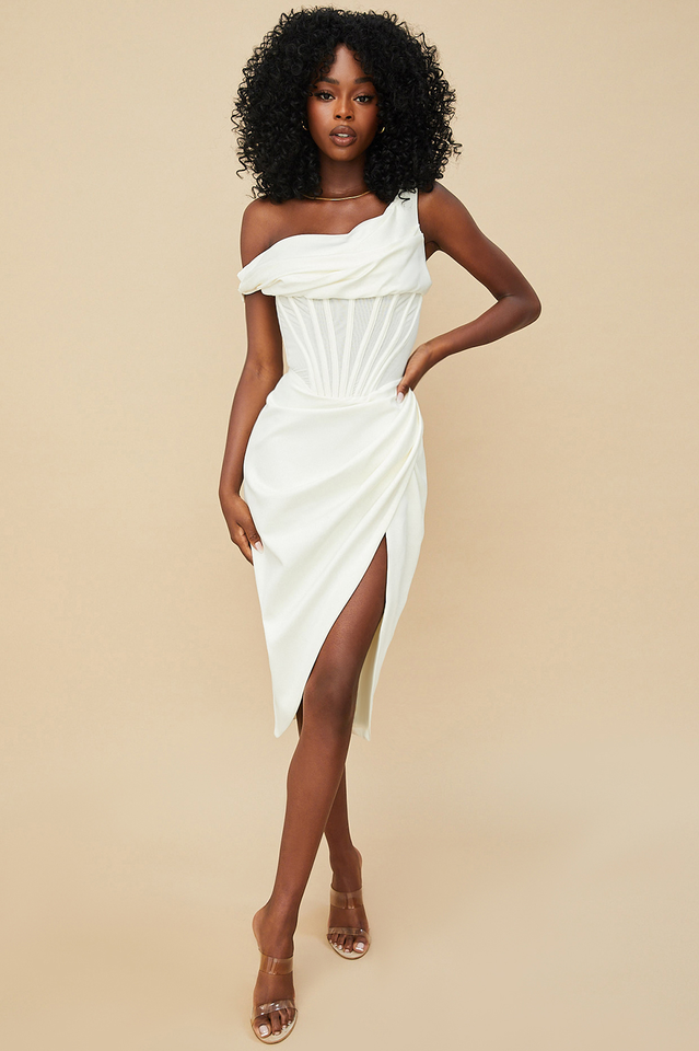 Asymmetric Drape Midi Corset Dress Sai Feel