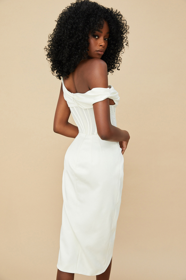 Asymmetric Drape Midi Corset Dress Sai Feel